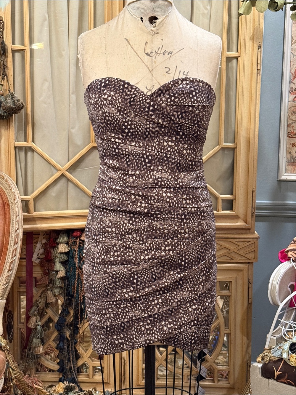 BCBG MaxAzria Strapless Brown Speckled Bodycon Dress